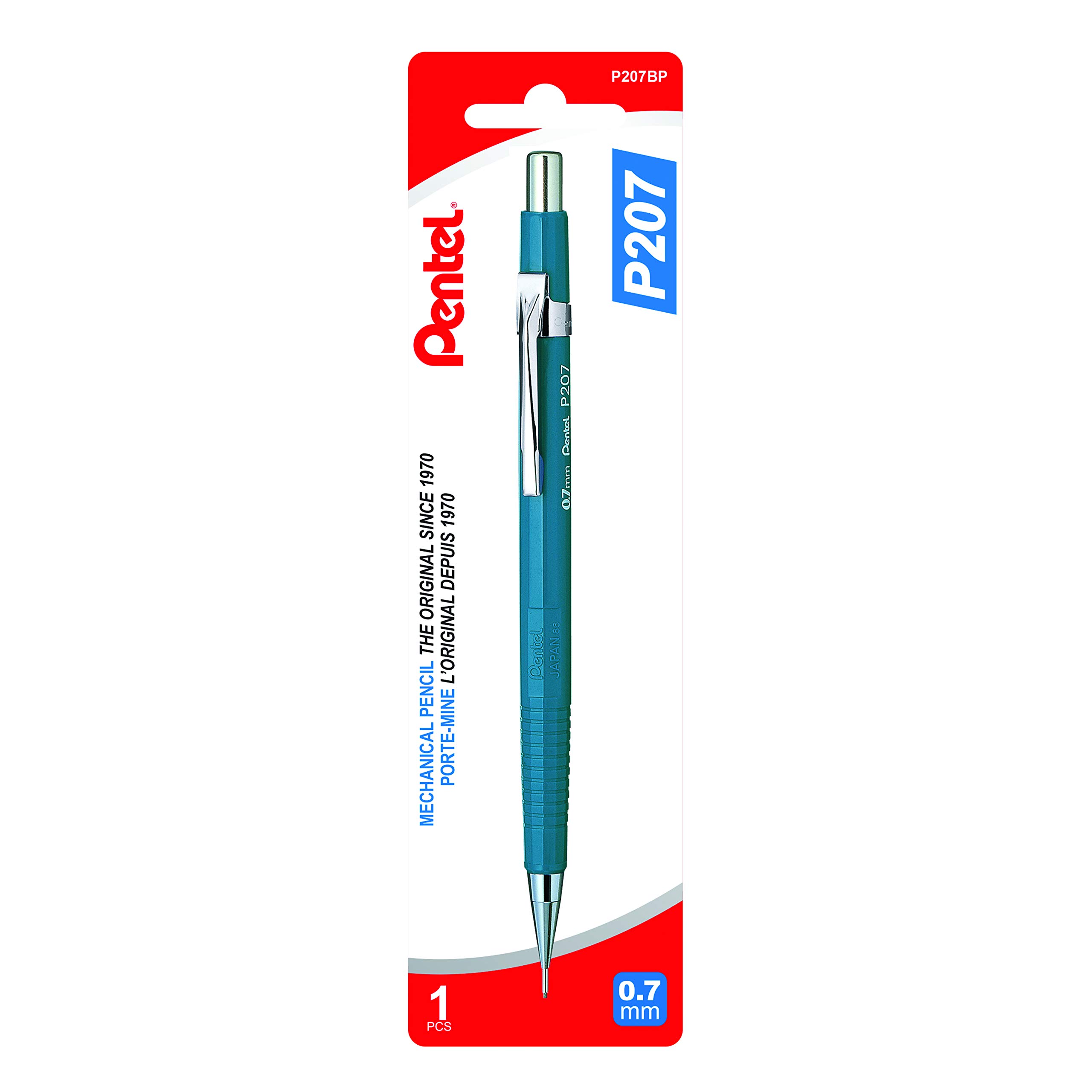 Pentel P200 Drafting Mechanical Pencil, 0.7mm Medium Point, Writing, Drawing, School Supplies, Metal Tip, Metal Tip, Blue Barrel, P207BP, 1 Pack