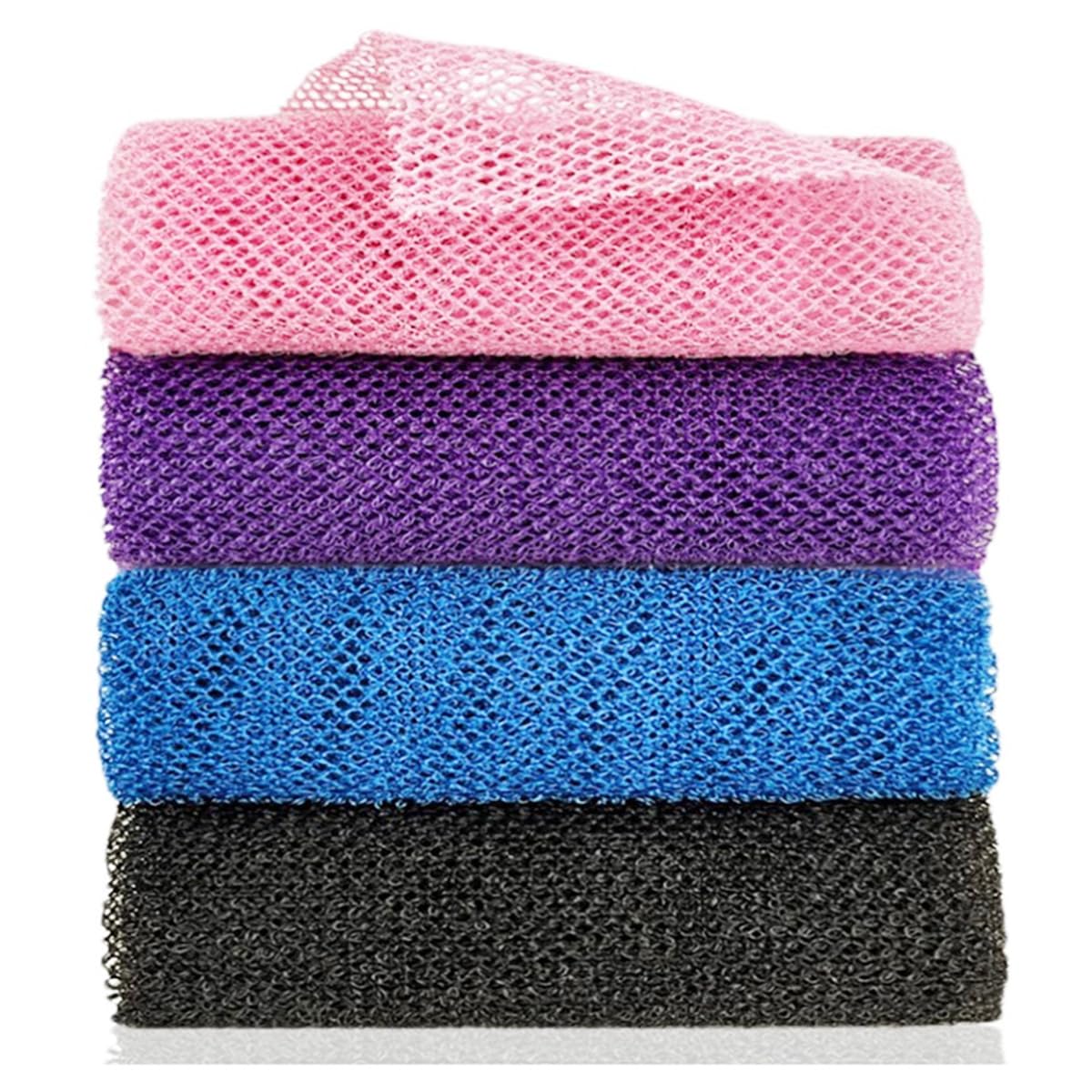4PCS African Net Sponges, (65 * 20cm) Nylon Net Bath Sponge Exfoliating Towels for Bath, Shower Body Scrubber Back Scrubber Skin Smoothers for Daily Use