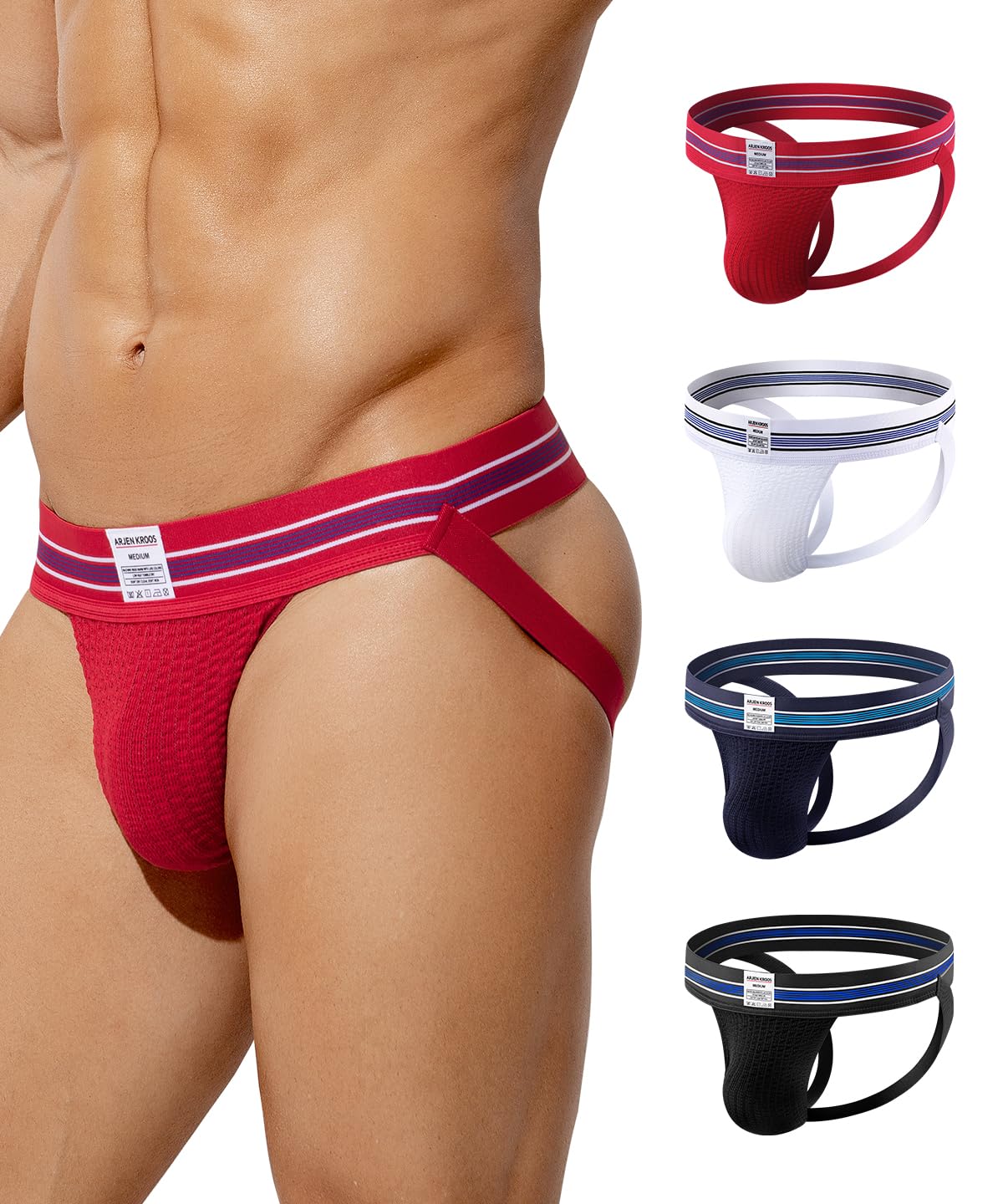 Mens Jockstrap 4 Pack Athletic Supporters 3D Pouch Jock Straps for Men with Elastic Waistband Sexy Underwear