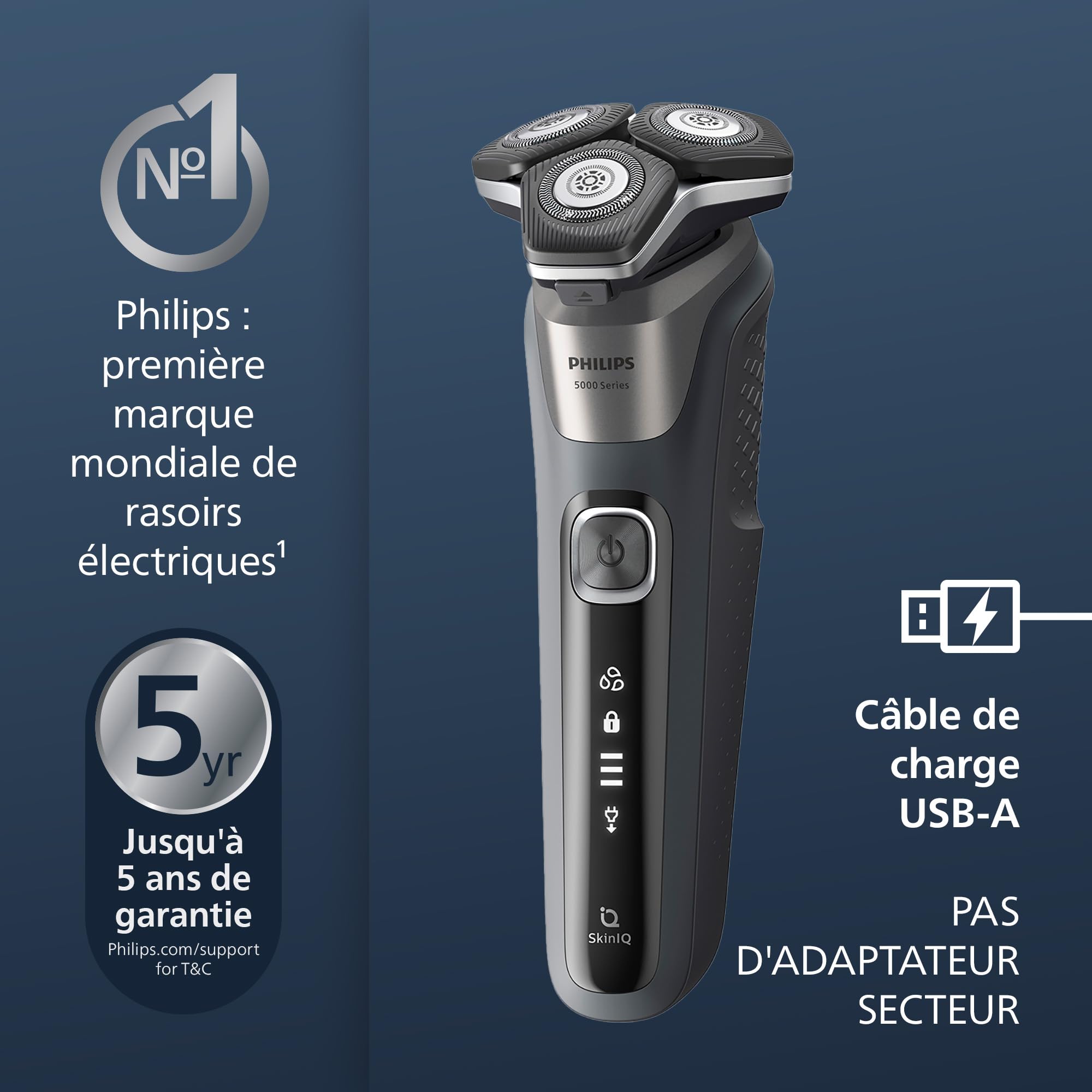Philips Rasoir Series 5000 - rasoir électrique Wet & Dry gris carbone avec tondeuse rétractable intégrée, pochette souple, capuchon de protection et socle de charge (modèle S5887/13) - 3