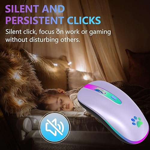 Miniatura 5 de FUWANG Mouse inalámbrico, mouse inalámbrico LED recargable, portátil, óptico, 2.4G, inalámbrico, Bluetooth, de dos modos, con USB y receptor tipo C