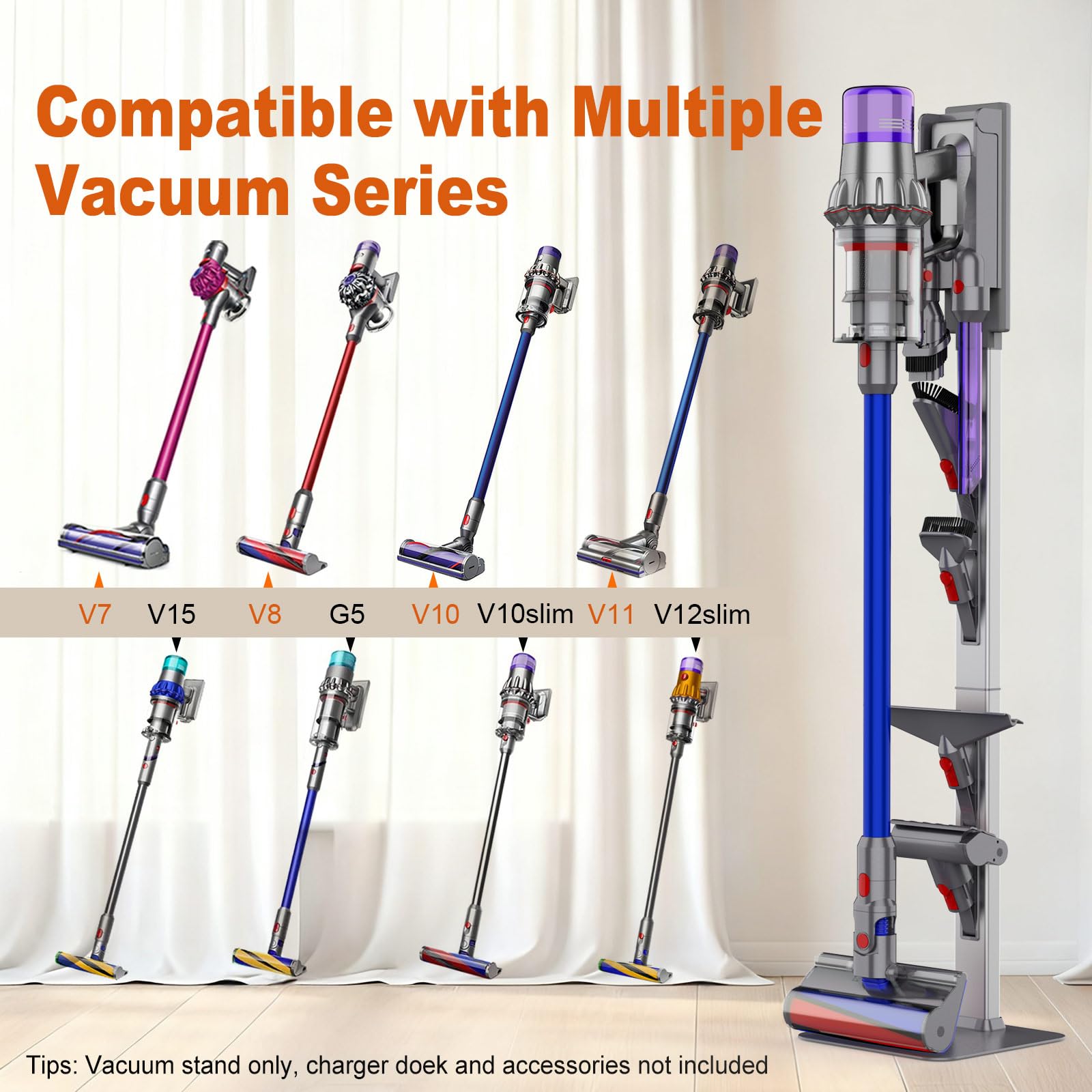 Vacuum Stand for Dyson with Foldable Storage Hooks and Heavy-Duty Carbon Steel Base, No Drill Installation, Space-Saving Organizer for All Dyson Cordless Vacuums & Accessories thumbnail 6