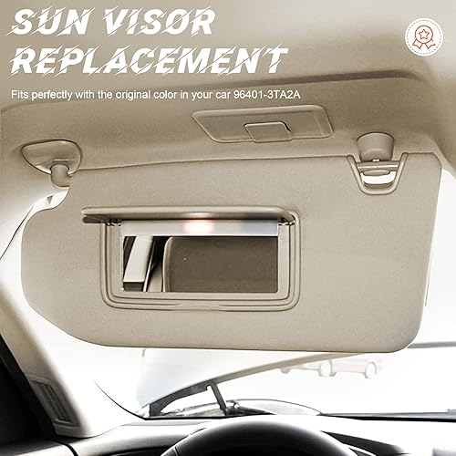 Miniatura 9 de Reemplazo de visera parasol para lado izquierdo del conductor gris con luz LED, compatible con Nissan Altima 2013, 2014, 2015, 2016, 2017, 2018, sin