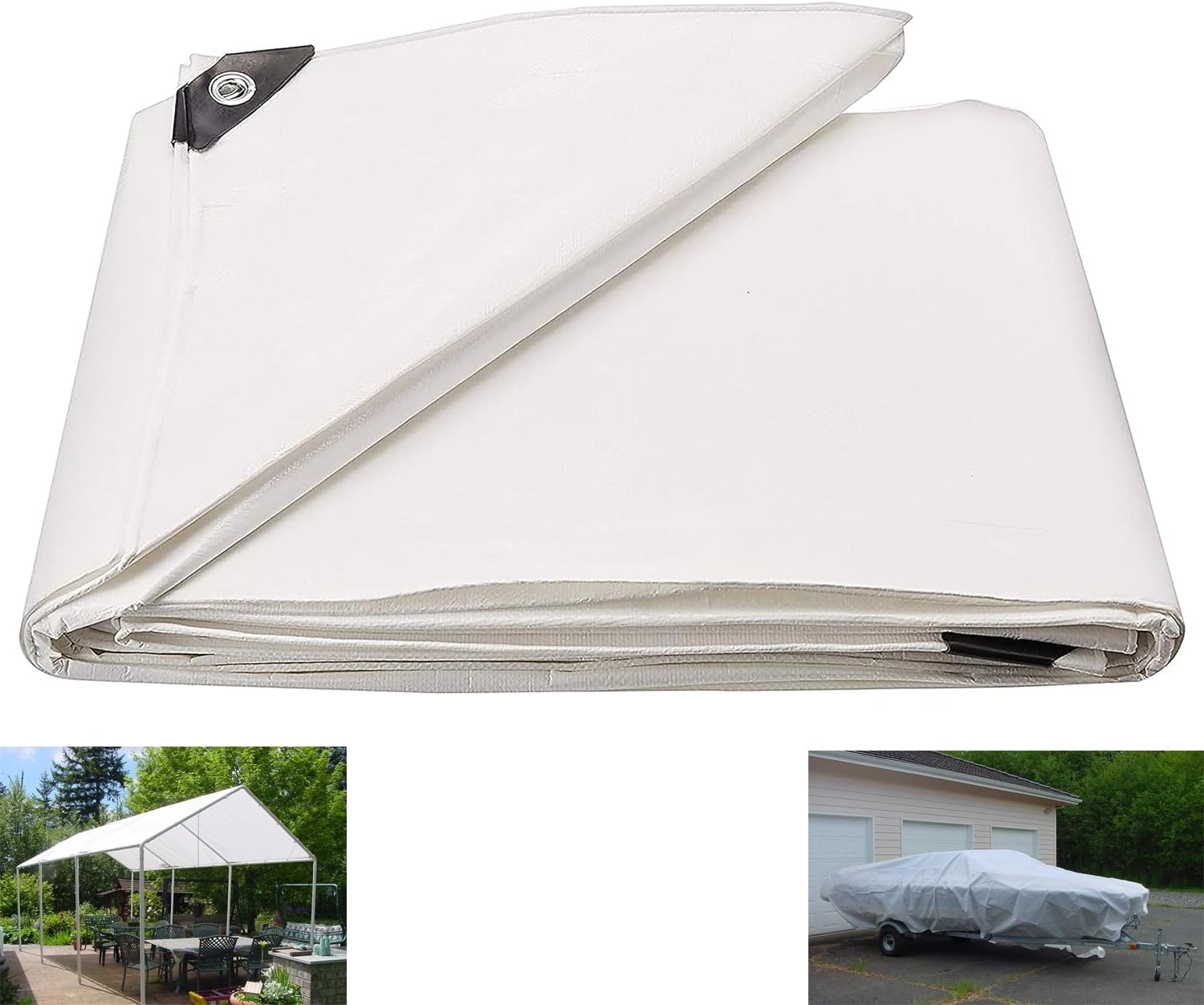 Bolivia's Waterproof Tarpaulin, 3x4m Heavy Duty Tarp, White Canvas With Strong Eyelets, Camping Cover for Caravan, Boat, Car, Outdoor