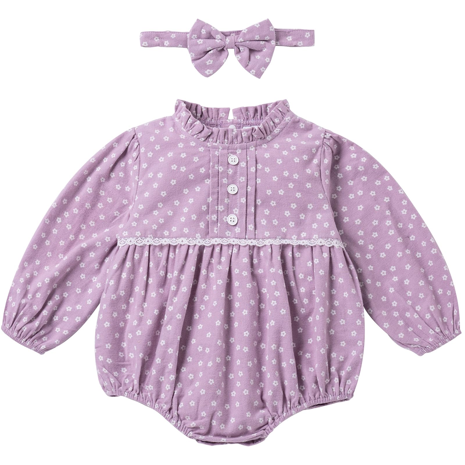 KOGWER Baby Girl Clothes Long Sleeve Bubble Romper Spring Summer Toddler Girl Clothing with Bonnet