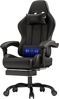 JUMMICO Gaming Stuhl Massage, Bürostuhl Ergonomisch Mit Massage-Lendenkissen, Gamer Stuhl verstellbare Rückenlehne 90-135°,und fußstütze, Gamingstuhl 150 kg belastbarkeit, Schwarz