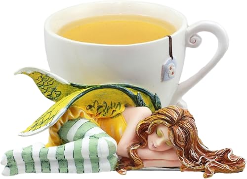 Regalos y decoración Ebros Amy Brown Hierba Curativa Taza de Té de Manzanilla Estatua de Hada Dormir Dulces Adicciones Figurita Festiva Coleccionable