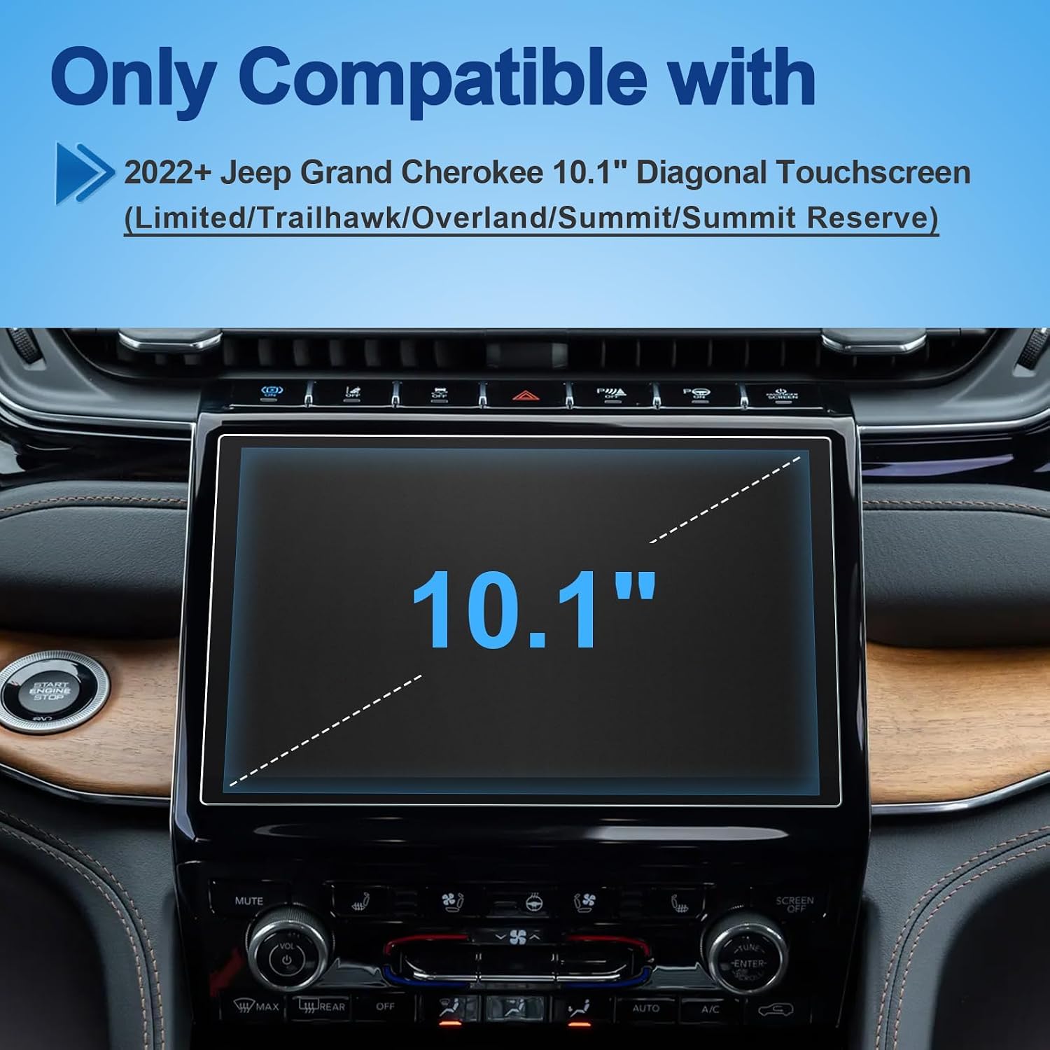 Anti-Glare Matte for Jeep Grand Cherokee 2022-2025 Screen Protector, (Limited/Overland/Summit/Summit Reserve/Trailhawk) 10.1-inch Touchscreen, 9H Tempered Glass 2025 Grand Cherokee Accessories