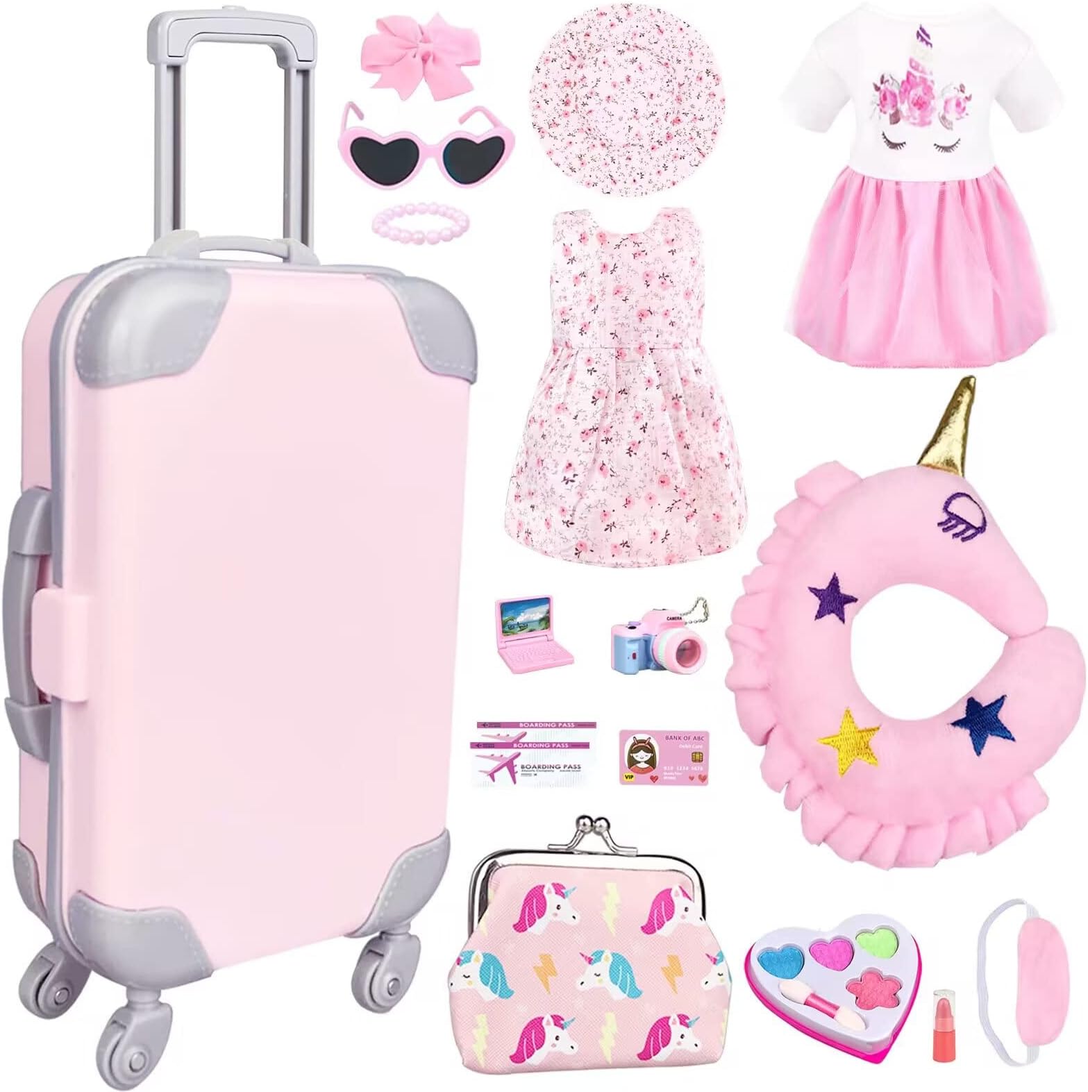 17Pcs 18 Inch Girl Doll Clothes and Accessories Doll Accessories Travel Play Set with Travel Pillow Camera for 18 Inch Dolls Gift for Girls