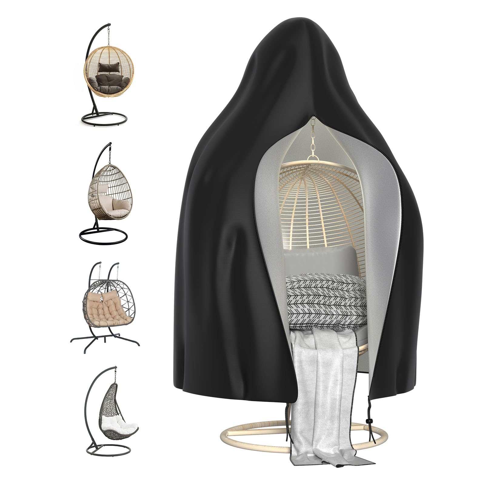 Priksia Hängesessel Abdeckung, Swing Egg Chair Cover, Hangesessel, Hängesessel Outdoor, Hangesessel Gestell, Anti-Staub mit Reißverschluss 210D Oxford Stoff Veranda 115 x 190 cm