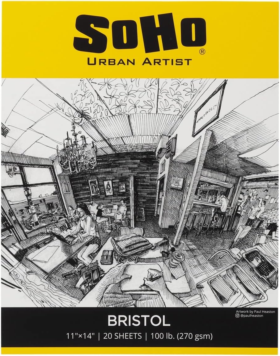 SoHo Urban Artist Bristol Paper Pads - Smooth Bristol Paper Pads for Sketching, Charcoal, Colored Pencils, Inks, & More! - 11x14