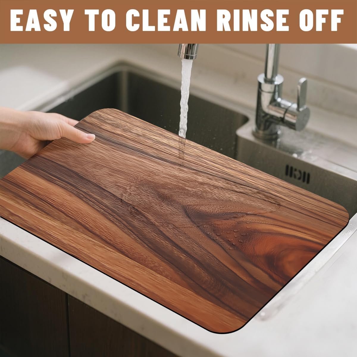 Wood Grain Dish Drying Mat for Kitchen Counter 2 Pack Natural Brown Rustic Wooden Planks Absorbent Draining Pad, Non-Slip Coffee Bar Mats for Coffee Machine Station Accessories 12"L x 20"W