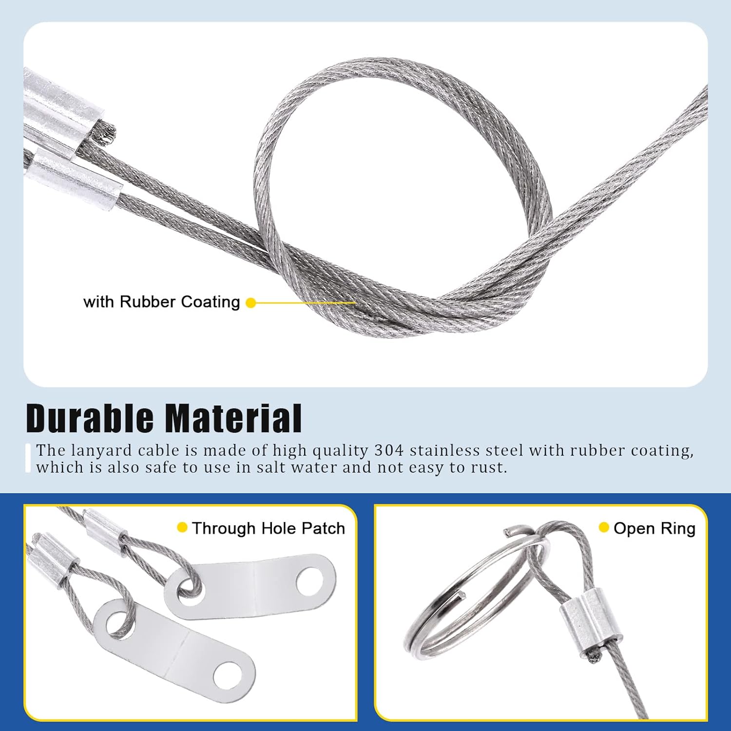 Glarks 20Pcs 11 Inches Lanyard Cable Set Including 10Pcs 304 Stainless Steel Safety Tether Wire with Quick Release Ring and Rubber Coating and 10Pcs Self Drilling Hex Head Screws for Car Boat Fastener - Image 4