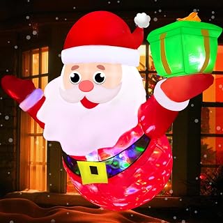 4FT Christmas Inflatable Santa Claus Broke Out from Window, Outdoor Christmas Decorations, Christmas Blow Up with Built-in Colorful LEDs for Indoor Outdoor Home Lawn Yard Garden Holiday Party Decor