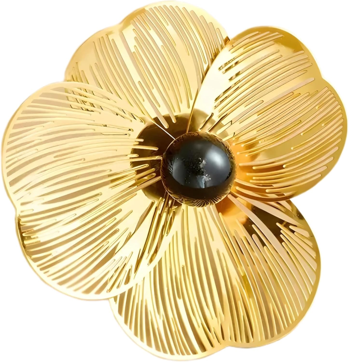 316L Stainless Steel Exaggerated Four Leaf Flower Black