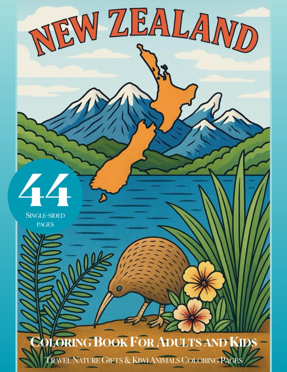 New Zealand Coloring Book for Adults and Kids: Travel Nature Gifts & Kiwi Animals Coloring Pages