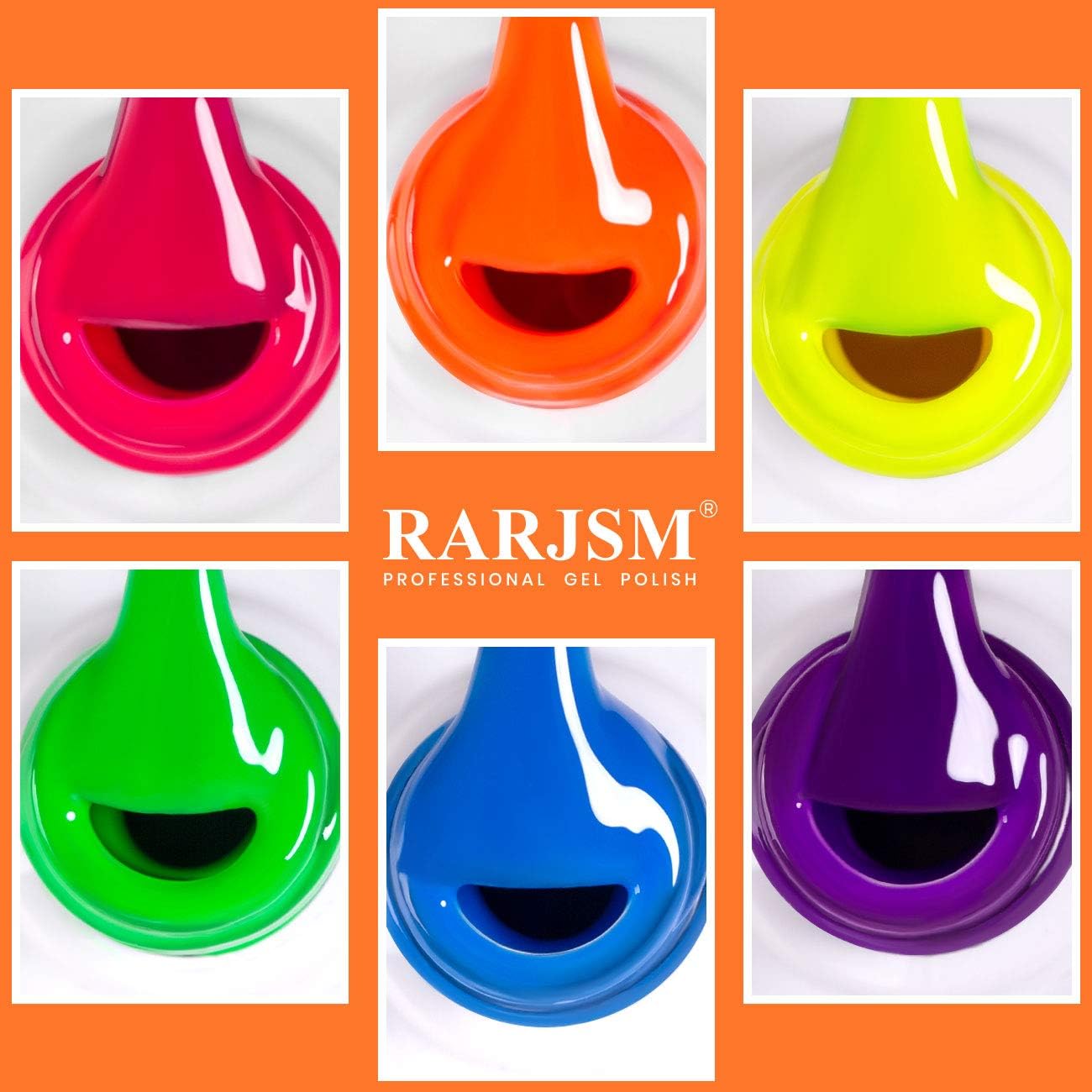 RARJSM Neon Orange Gel Polishes,Gel Nail Polish Kit,Neon GelVarnish 6 Colours Yellow Blue Green Red Purple Gelpolish Set Party Club Favor Soak Off UV LED Lamp Curing,7.5ml Each Bottle - Image 3