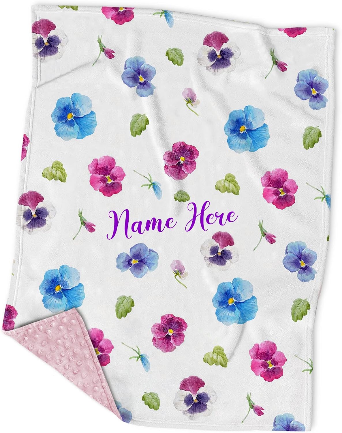 Personalized Pansies Flowers Baby Blankets for Girls with Name, Customized Pansy Floral Soft Minky Blankets for Baby Shower, Birthday - Baby Name Blanket - Plush Toddler Baby Newborn Blanket