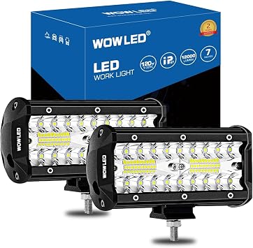 2 حزمة 7 بوصة LED Bar، 12 فولت 12000 لومن مصابيح القيادة على الطرق الوعرة مصباح عمل IP67 مصابيح شعاع كومبو مقاومة للماء للسيارة والقارب والمخيم والشاحنة 4x4