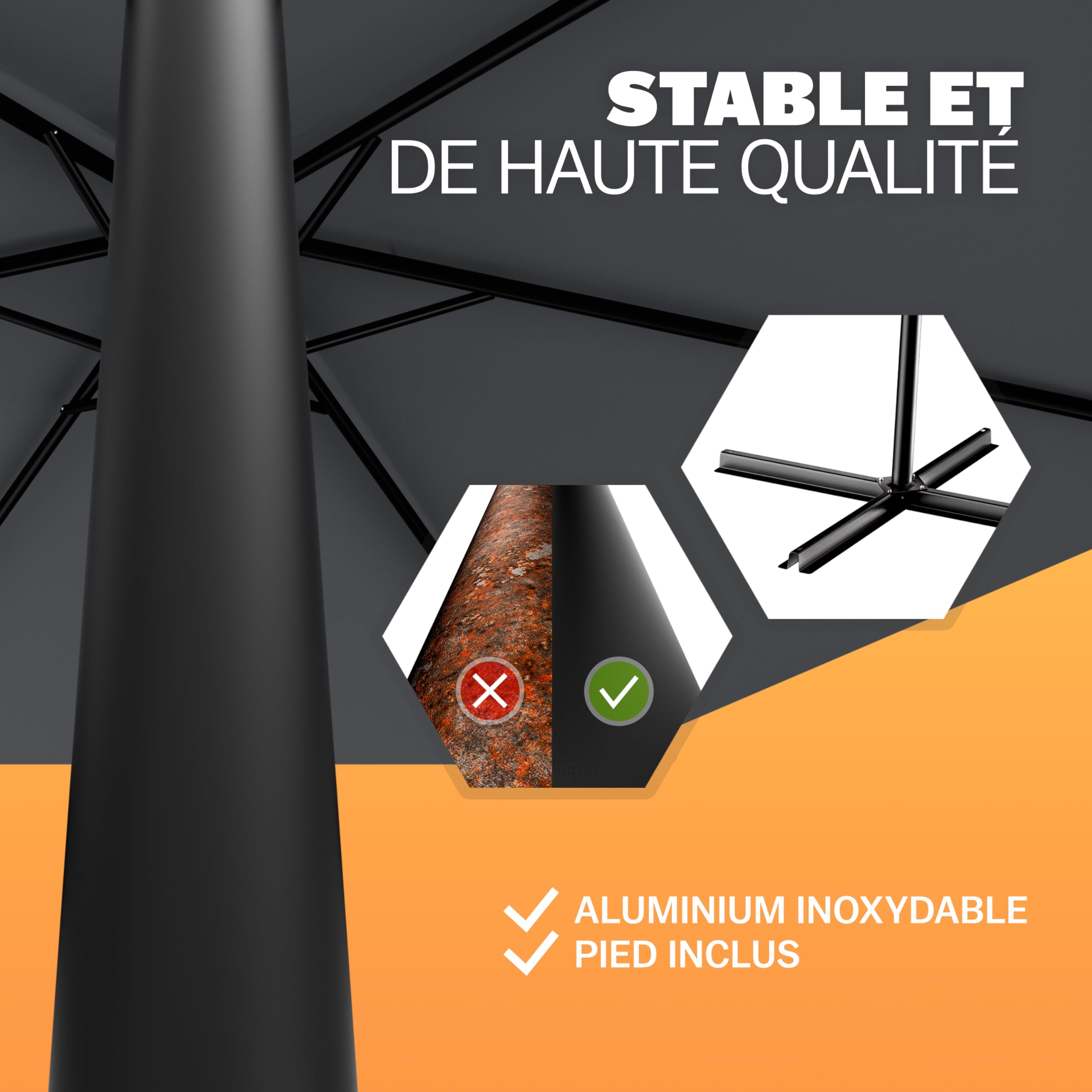Kingsleeve® Parasol de jardin extérieur en alu Parasol déporté inclinable anthracite Ø330cm avec manivelle Protection UV 80+