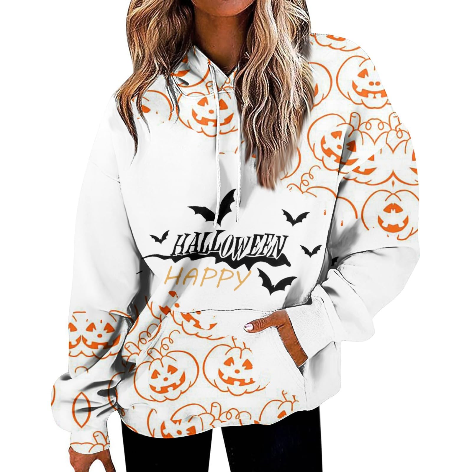 KvsozwutyOversized Sweatshirt for Women Pullover Lightweight Halloween Graphic Hoodies Fall Fashion Clothes Y2k Hoodies