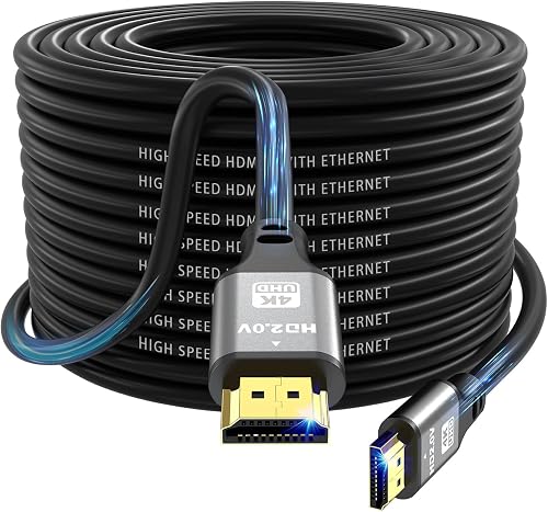 jojobnj Cable HDMI 4K 20M, Alta Velocidad HDMI 2.0 Cord 4K@60Hz 18Gbps, Ultra HD,Ethernet Audio Return,Video 4K,1080p,3D,Arc, HDR Compatible con Xbox,PS5/PS4,HDTV,Laptop ect