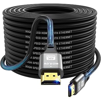 4K HDMI Cable 20 m High Speed HDMI 2.0 Cable 4K @ 60Hz 18 Gbps Ultra HD Ethernet Audio Return Video 4K 1080p 3D Arc HDR Compatible with Xbox PS5/PS4 HDTV Laptop etc