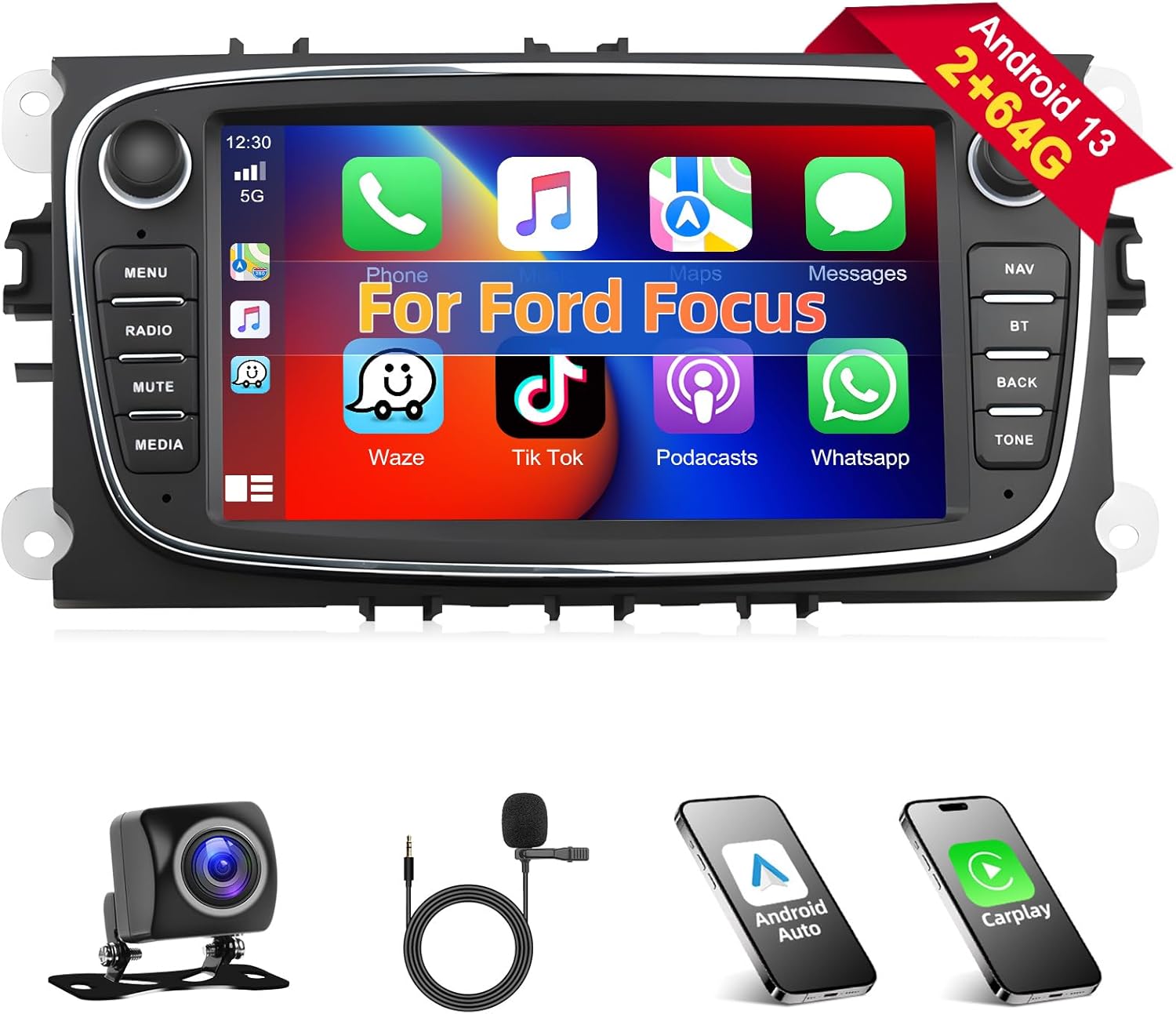 Radio Bezel DIN ISO Adapter Tray For Ford Focus C-Max S-Max Mondeo Kuga Galaxy - 2 DIN Size, Surga Performance
