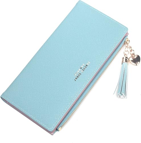 Miniatura 5 de SUMGOGO Billeteras para mujer Slim Clutch Bolso Bolso Tarjetero Mujer Largo Borla Cremallera Bolsillo Moda Taiga Billfold Billfold Wallet, Azul