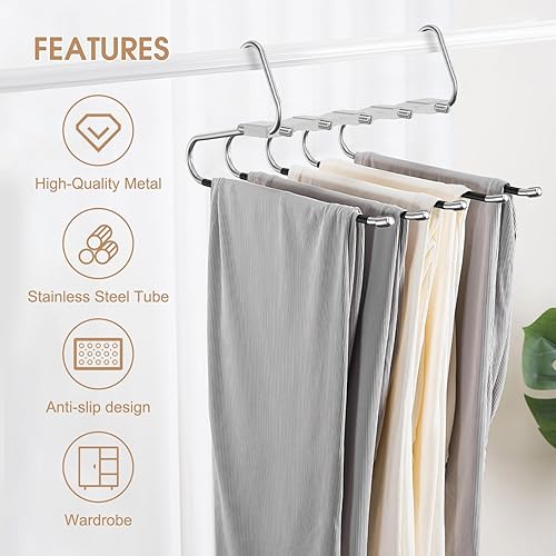 Miniatura 3 de Paquete de 2 perchas para pantalones que ahorran espacio, estante multifuncional antideslizante para pantalones, tubo de acero inoxidable grueso,