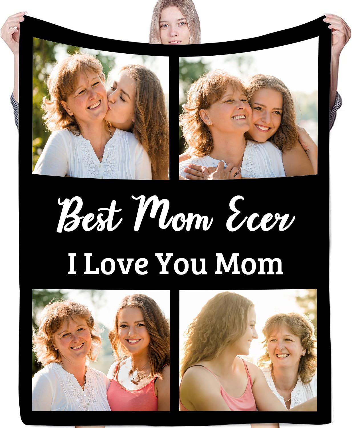 Personalized Gifts for Mom, Custom Throw Blankets with Photos, Customized Best More Ever Text for Mothers Day Family Friend Christmas Valentines Day Presents, 30" W x 40" L
