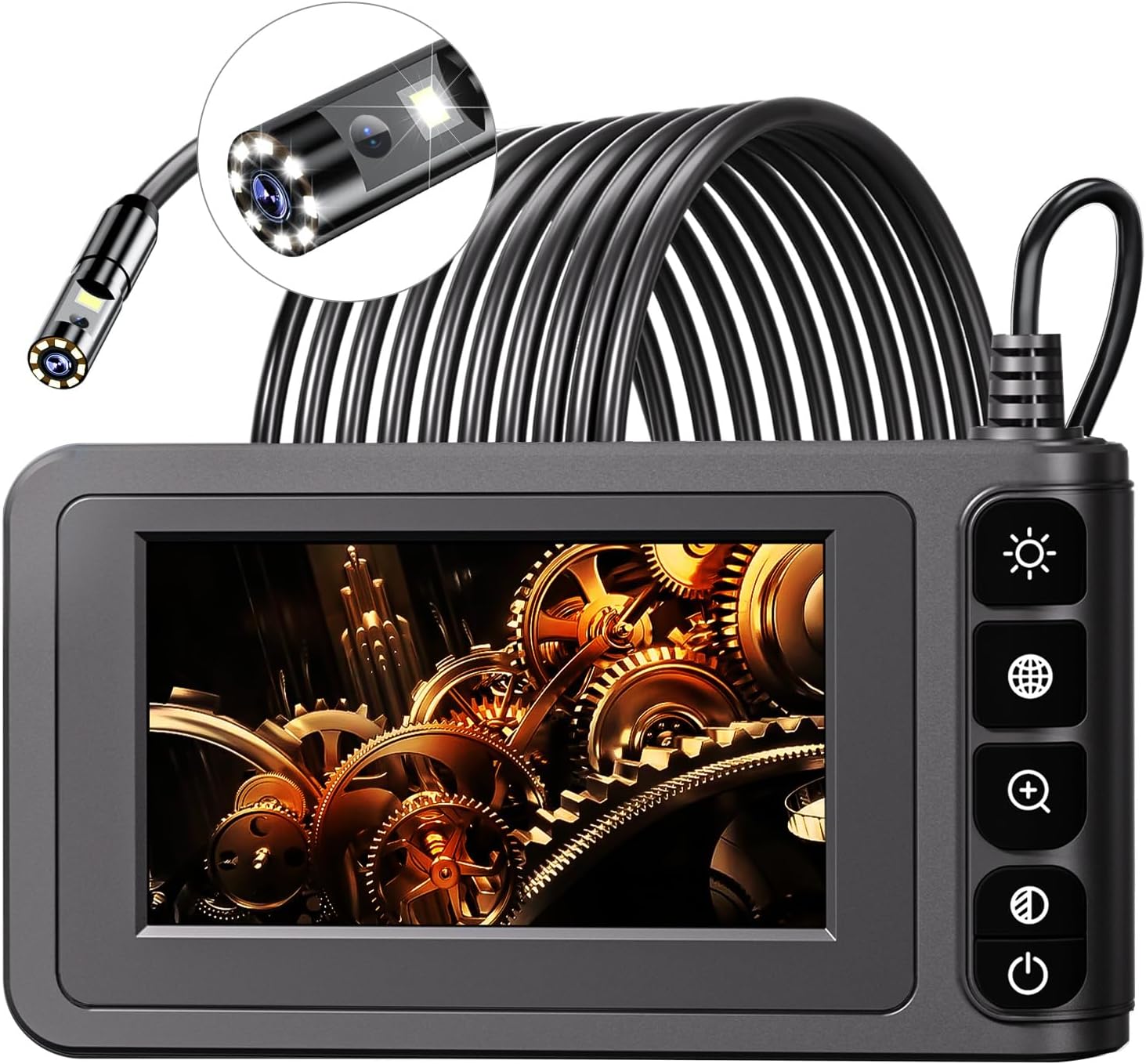 SKYBASIC Industrial Endoscope with Double Lens, Borescope Camera with Light, 4.3 Inch LCD Screen, Digital HD Snake Camera, Portable Waterproof Channel Inspection Camera with 8 LED Lights, 16.5 Feet H