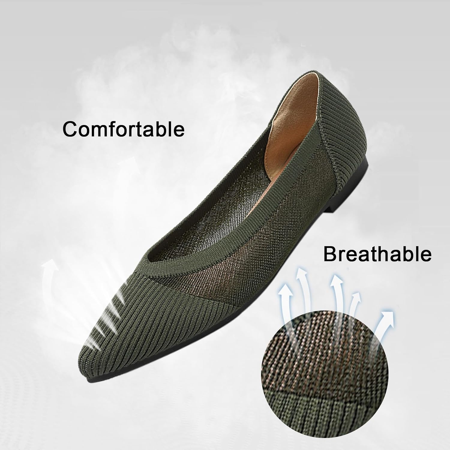 Women's Flats Shoes Pointed Toe Knit Ballet Comfortable Dressy Mesh Flat - Image 4