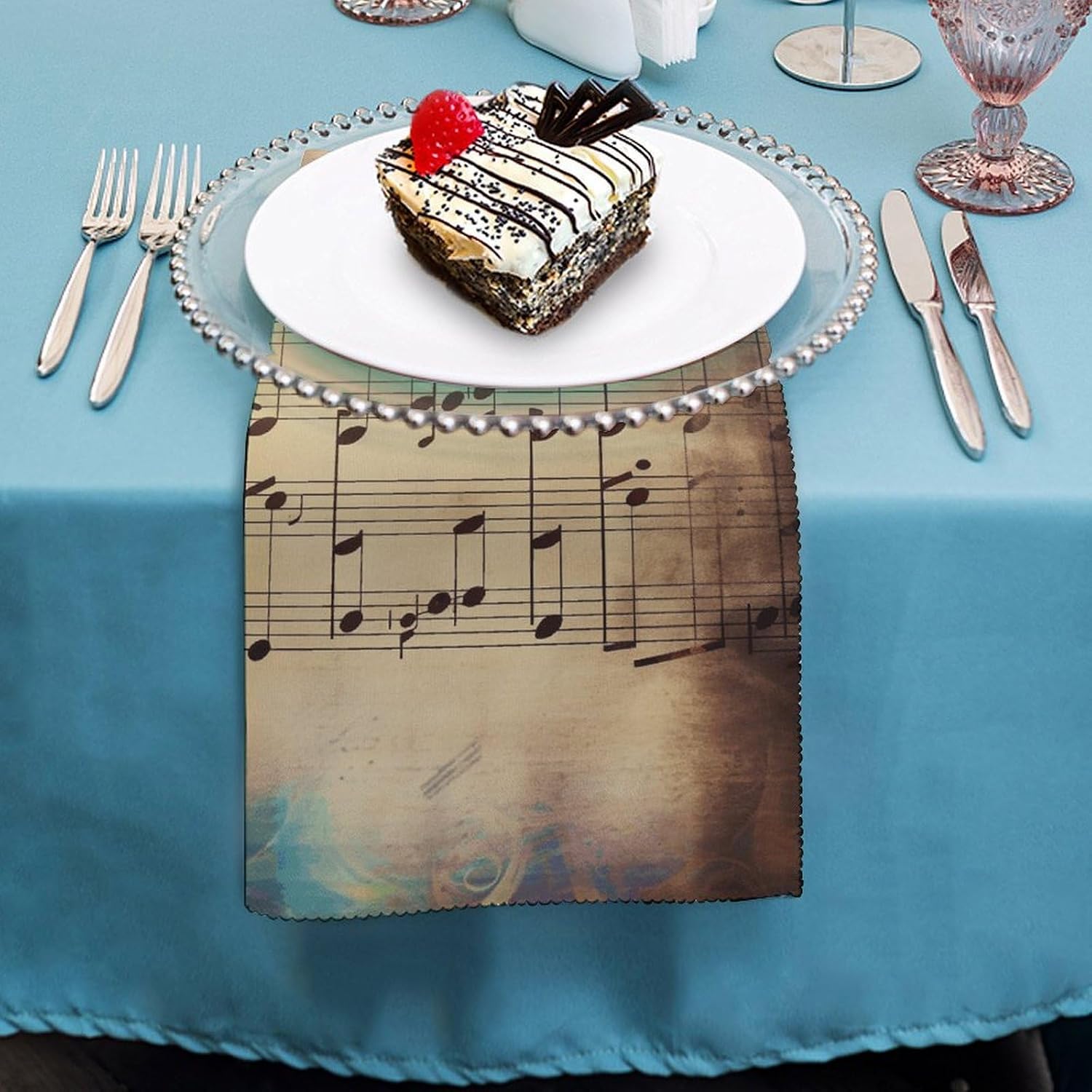 Vintage Music Note Kitchen Cloth Napkins 18x18 Inches Reusable Washable Cocktail Napkins Decorative Spring Dinner Napkin Table Napkin Cloth Set for Wedding Party Farmhouse 6 PCS image 4