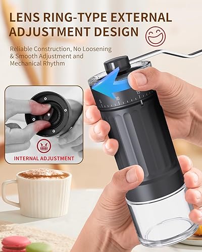 Miniatura 3 de Molinillo de café manual, 40 niveles de ajuste externo, Molinillo de café portátil de mano, Molinillo de café de cerámica