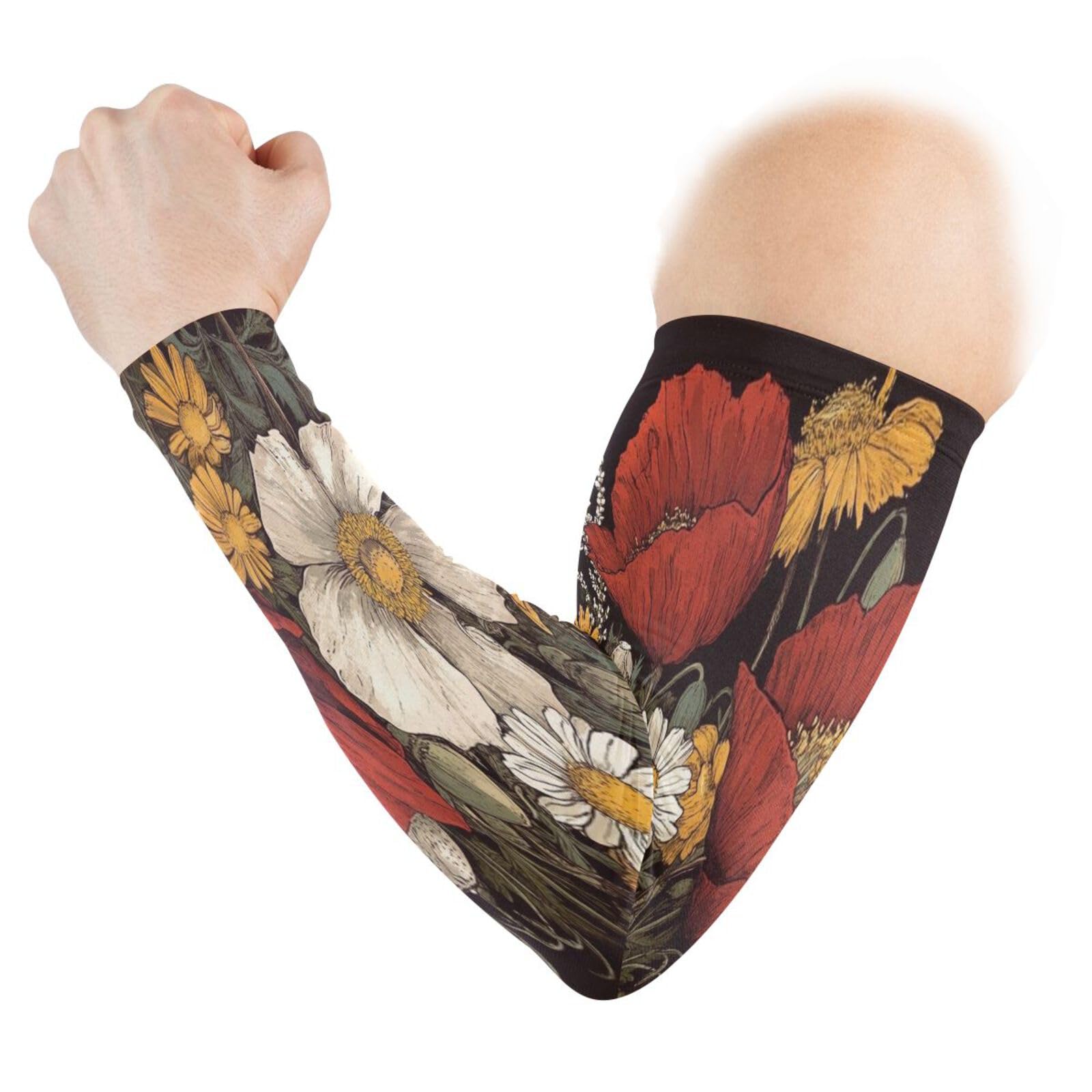 Kigai Wildflowers Poppy UV Sun Protection Arm Sleeves for Men Women Cooling Compression Sports Arm Sleeves Tattoo Cover Up