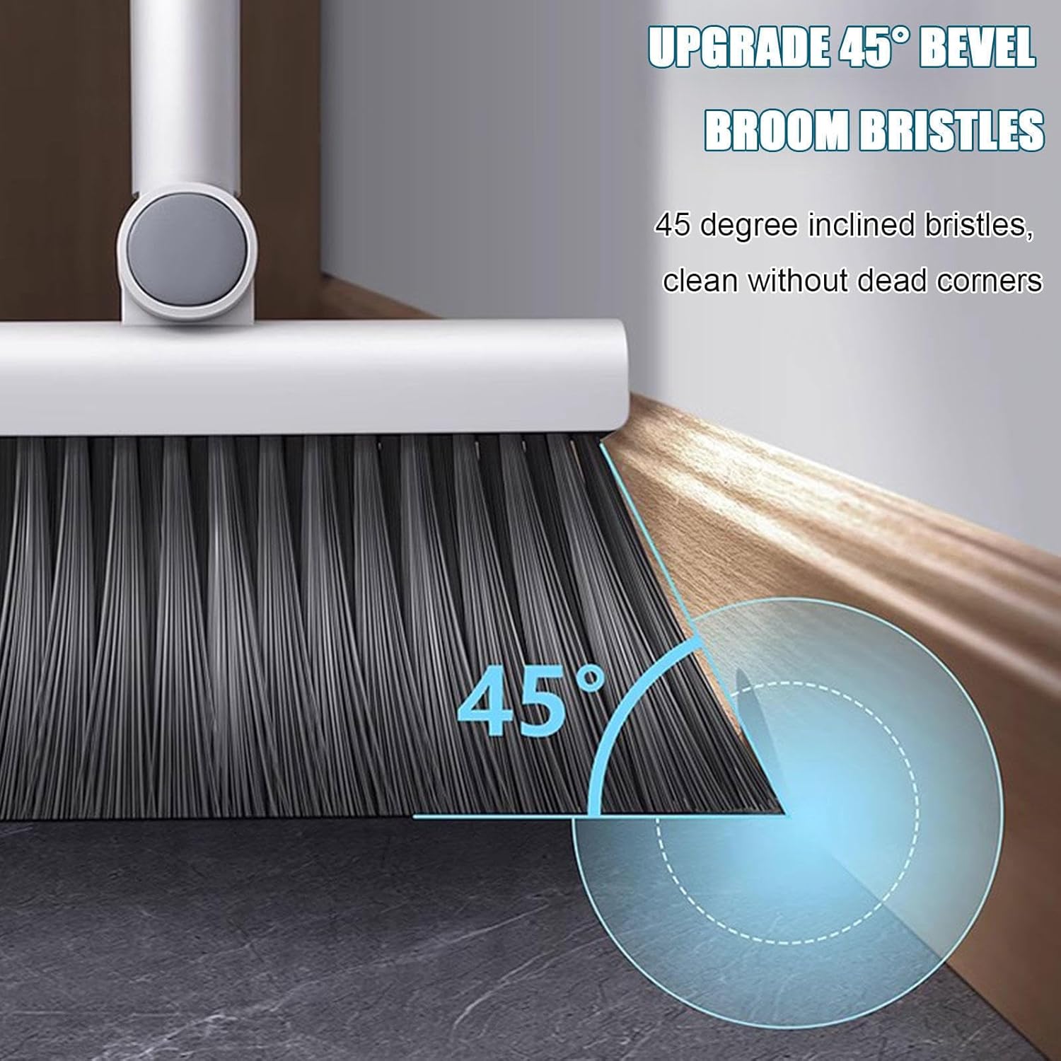 Broom and Dustpan Set 180° Rotatable Broom and Standing Dust Pans Combo Set Magnetic Suction Type Snap Cleaning Tools with Long Handle & Dustpan Teeth for Kitchen Office Indoor Lobby