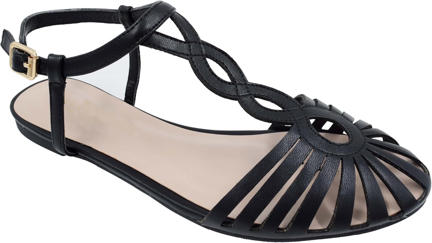 MaxMuxun Black Ankle Strappy Walking Flat Womens Closed Toe Sandals