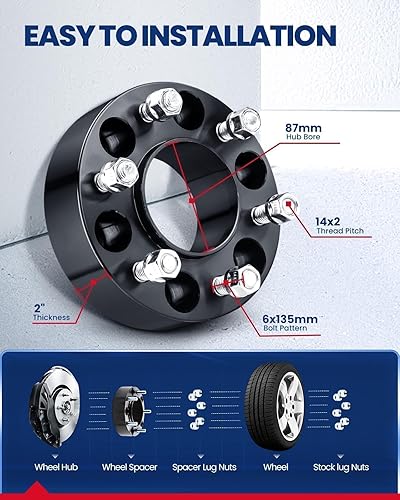 Vista 219 de KAX Espaciadores de rueda de 0.236 x 5.315 in, espaciadores de rueda centrados de 2 pulgadas y 6 lengüetas para F-15-0, Expedition, Mark LT, Negro
