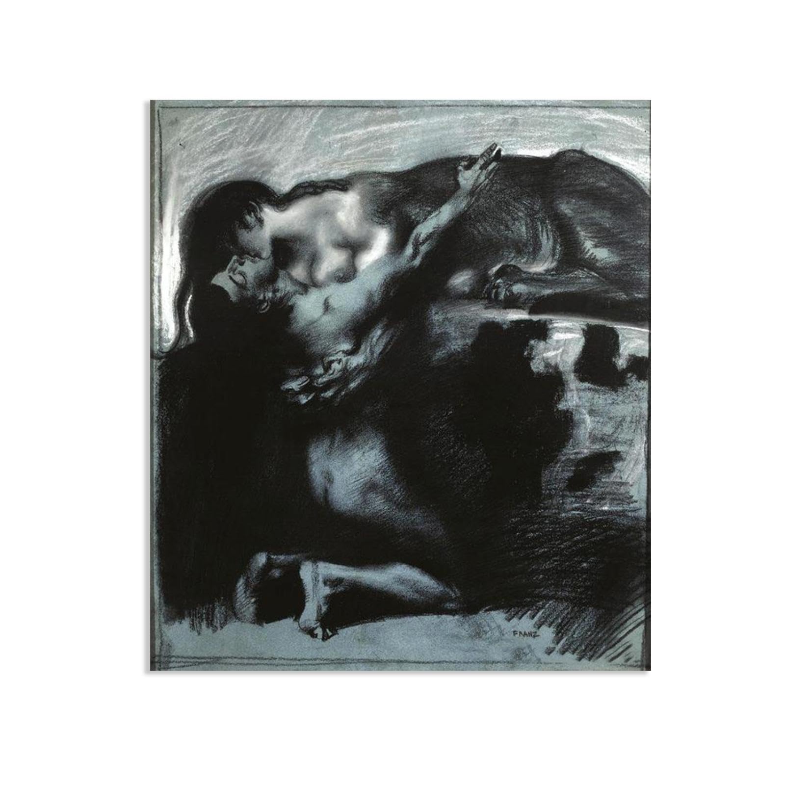 Hau3sh3a Franz von Stuck Wall Art Print Kiss of a Sphinx Franz Stuck Painting Reproduction Artwork Abstract Classic Wall Decor for Living Room Bathroom Office 90x70cm(36x28in) Frameless