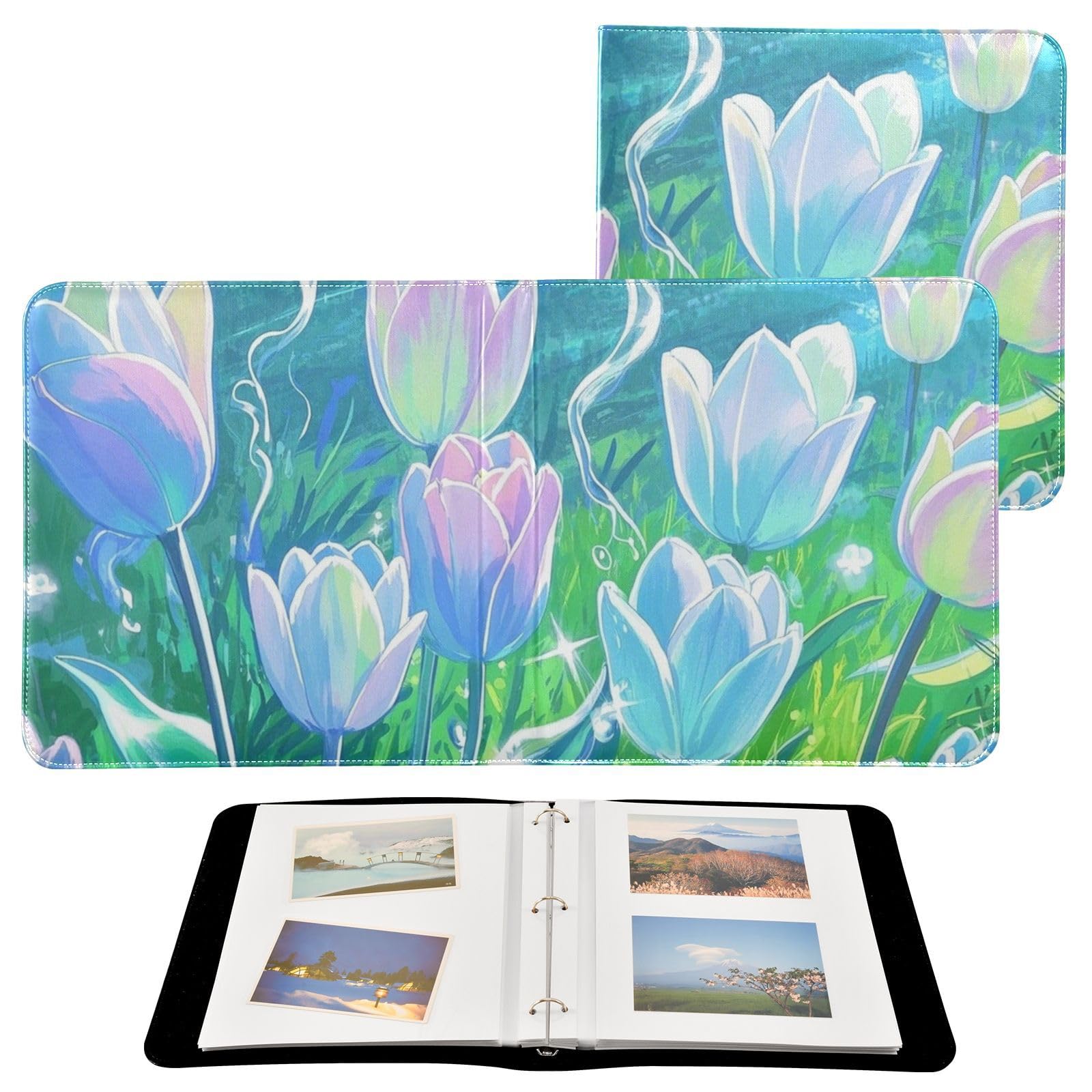 Photo Album 4x6, 5x7,6x8,Artificial Leather Photo Albums with 20 Detachable Sheets Tulips Print for Family Wedding,Multi 11