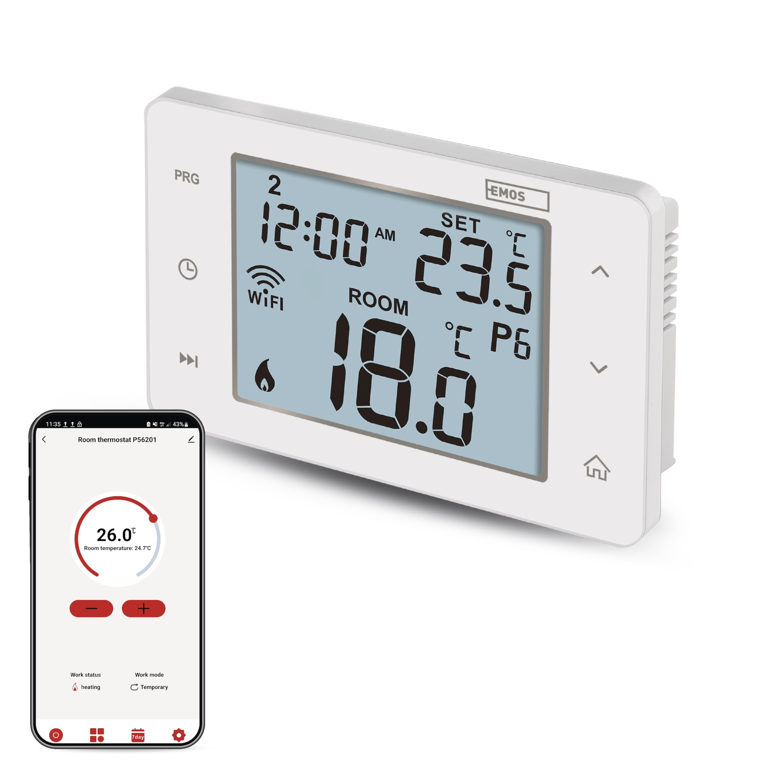 EMOS EMOS GoSmart termostato Inteligente WiFi, calefacción/refrigeración, App Tuya, Alexa, Google, IP, Ahorro energía, Montaje Sencillo, Blanco