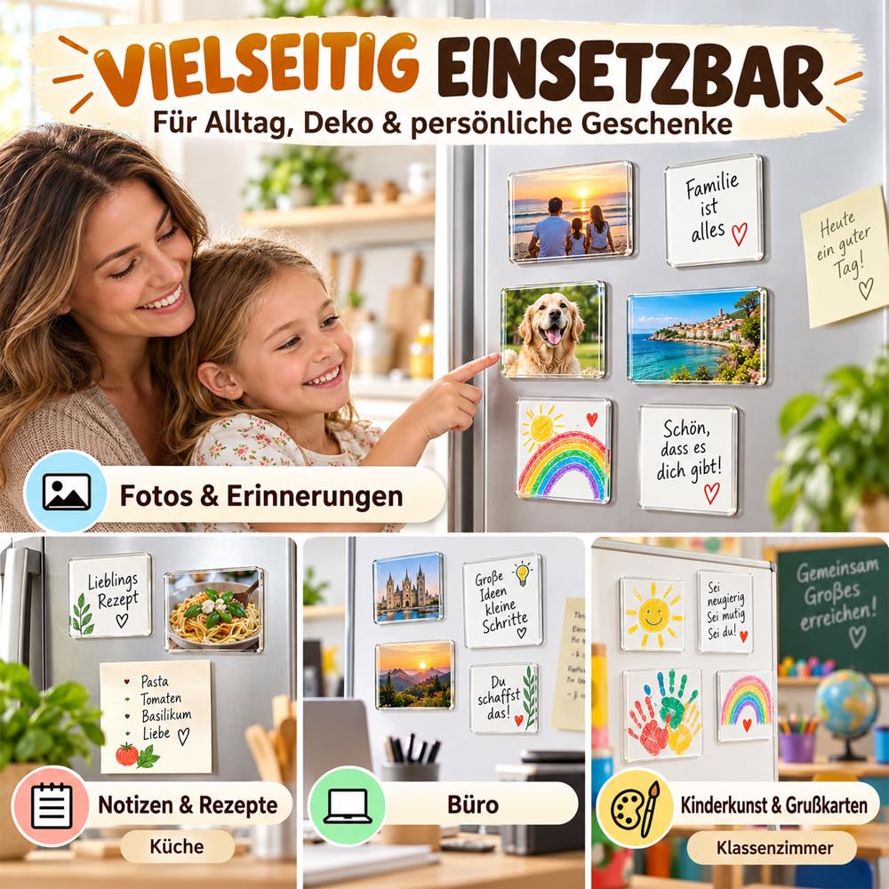 DIY Acrylic Fridge Magnet Kit,3 mm Dick Verschiedene GrößEn DIY-Bastelset FüR KüHlschrankmagnete,FüR KüChen, BüRos Und Klassenzimmer Sowie FüR Personalisierte Geschenke (30PCS - 5 * 8 CM)