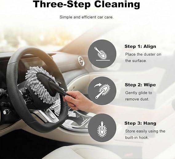 Car Dash Duster Brush, Super Soft Microfiber Duster Auto Dashboard Dust Detailing Tool, Multifunctional Scratch Free Dash Dust Cleaning Brush for Vehicle Home Kitchen (Gray)