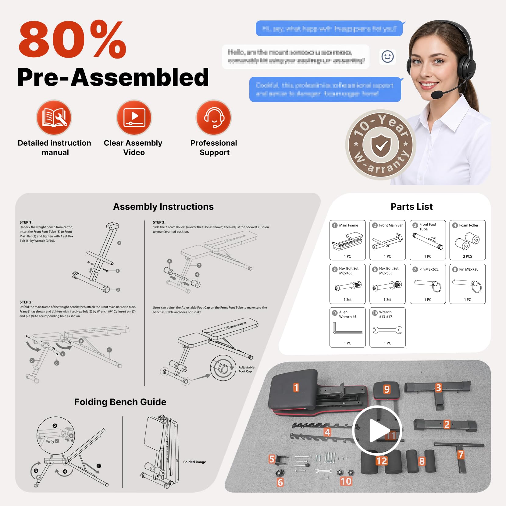 YOLEO Adjustable Weight Bench with Bench Press Stand, Foldable Workout Bench with Extended Head/Elbow Pad(for Users up to 7')