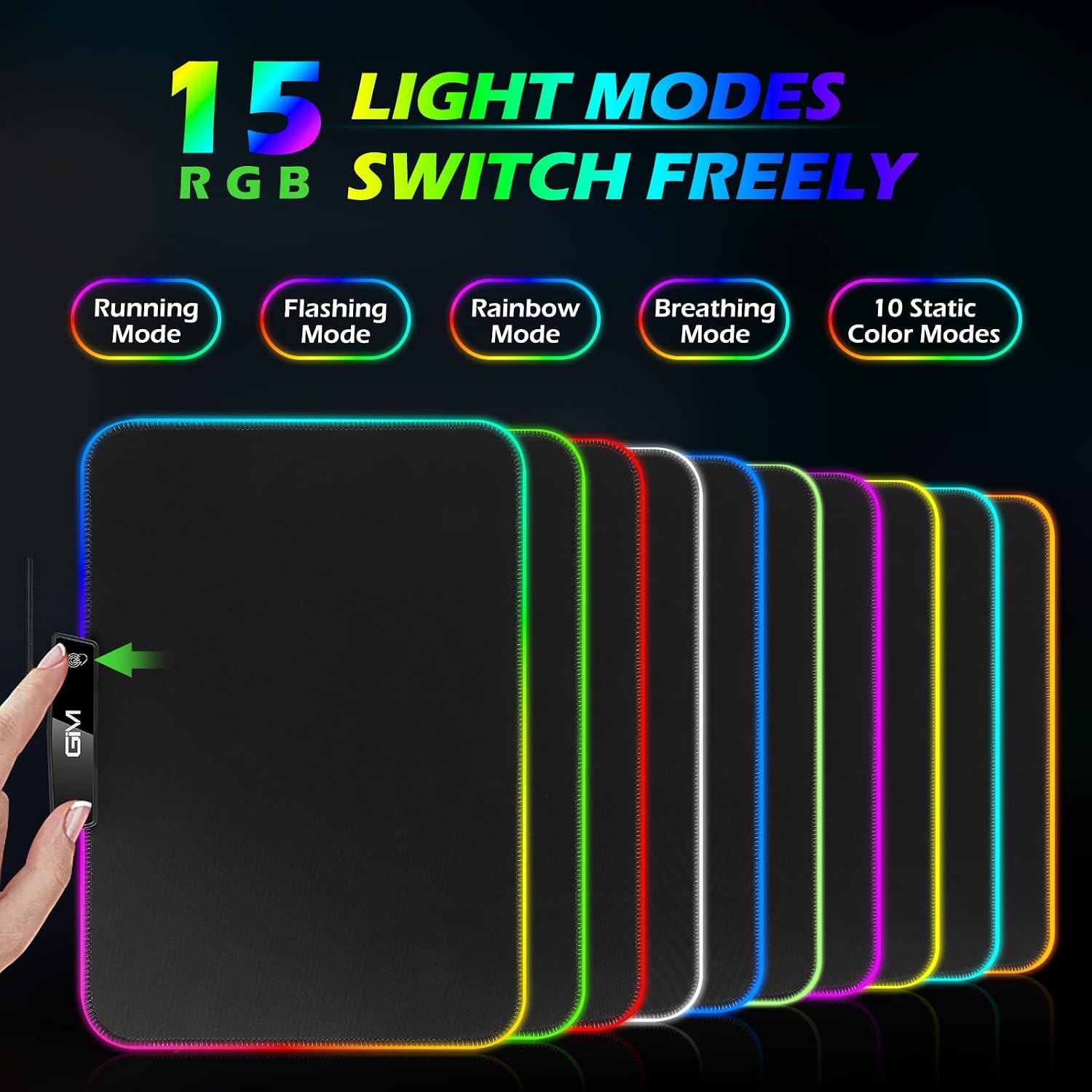 RGB LED Gaming Mouse Pad，GIM Small Lighted Mouse Pad Mat with 15 Lighting Modes, Non-Slip Rubber Base USB Computer Mousepad for Gamer, Office, and Home(13.8 x 9.8 x 0.2 Inch)