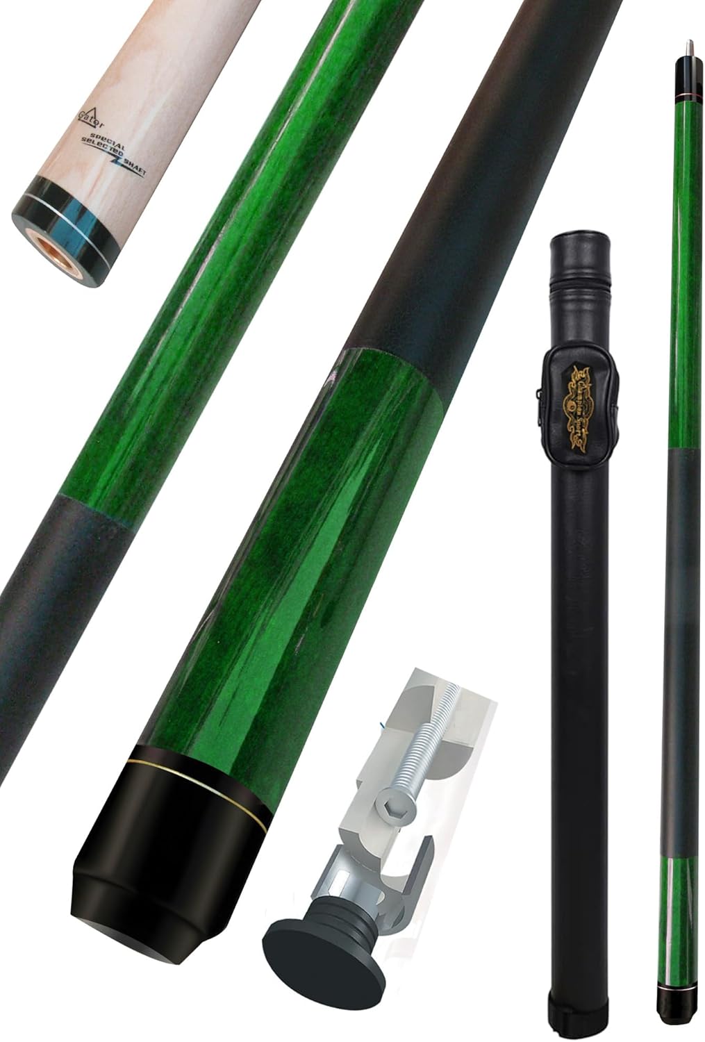 Champion ST Billiards Pool Cue Stick, White/Black/No Case, Champion Pool Glove, 3 cue Tips