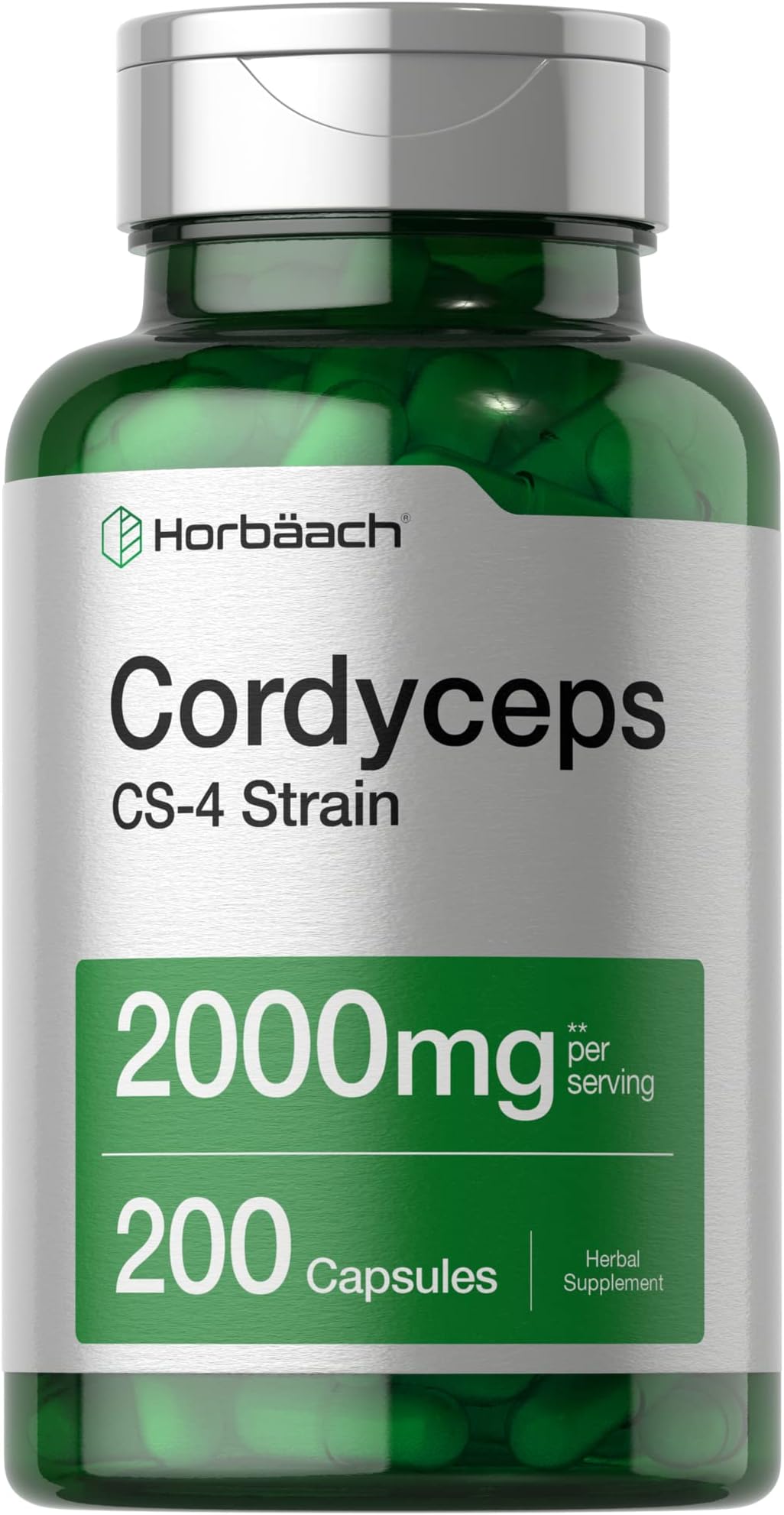 Horbäach Cordyceps Mushroom Capsules | 200 Count | CS-4 Strain Cordyceps Sinesis | Non-GMO Herbal Supplement