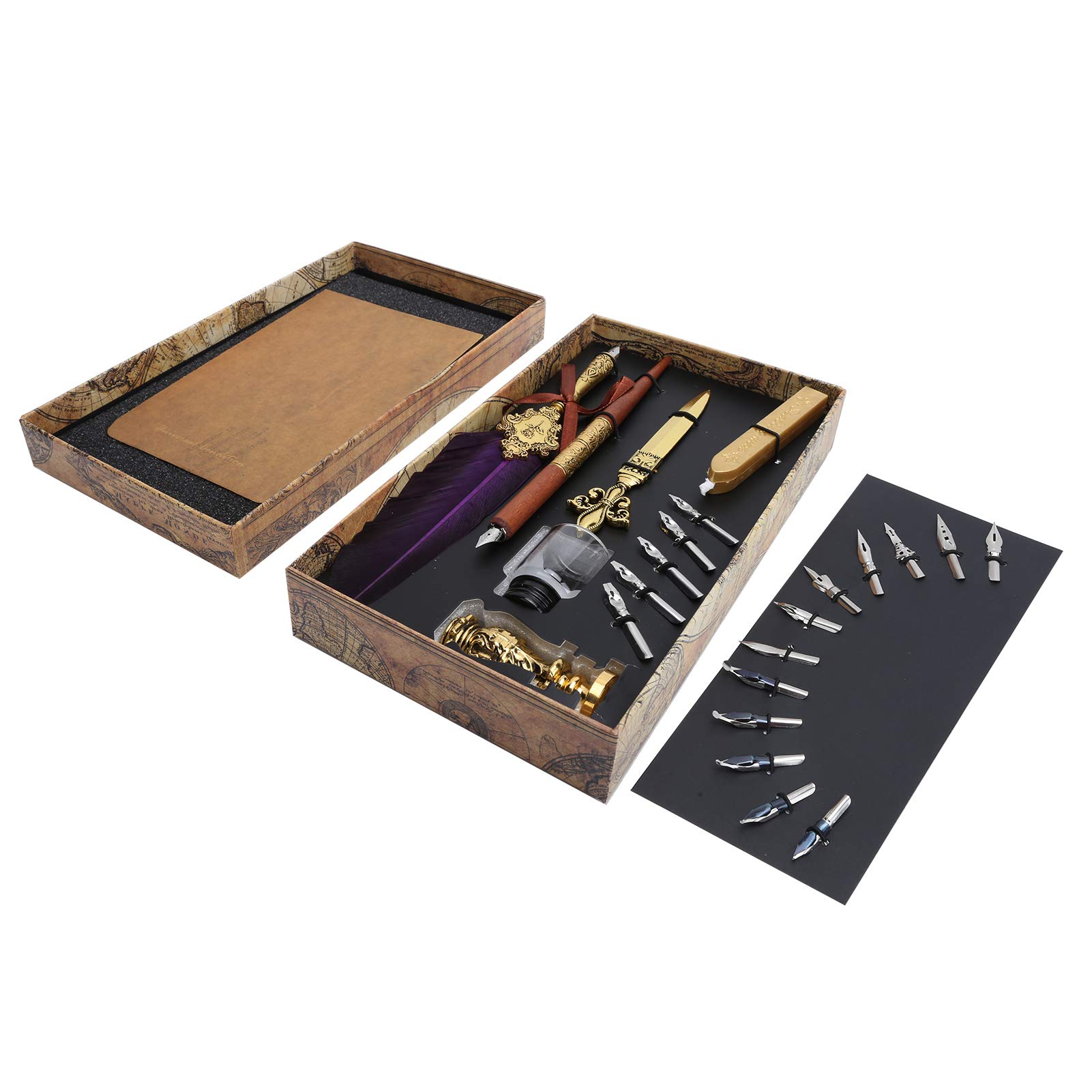 Kit de calligraphie pour débutants, stylo de calligraphie avec stylo plume, 17 pointes remplaçables, flacon d'encre vide (violet)