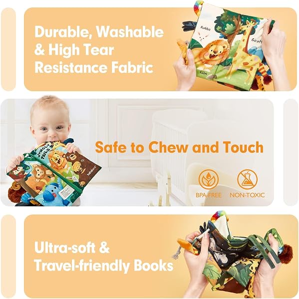 hahaland Baby Book Baby Toys Jungle Tails Sensory Books for Babies Touch and Feel Soft Books, Crinkle Paper Baby Essentials for Newborn Infants Toys, Newborn Gifts for 0 3 6 12 months Boys Girls - 3